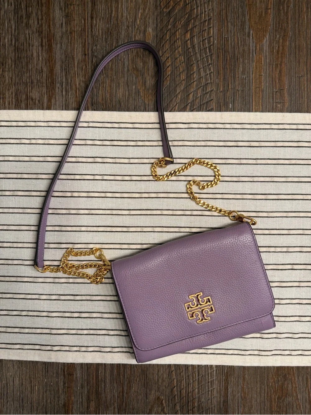 Tory Burch Purple Lilac Pebbled Leather Chain Crossbody